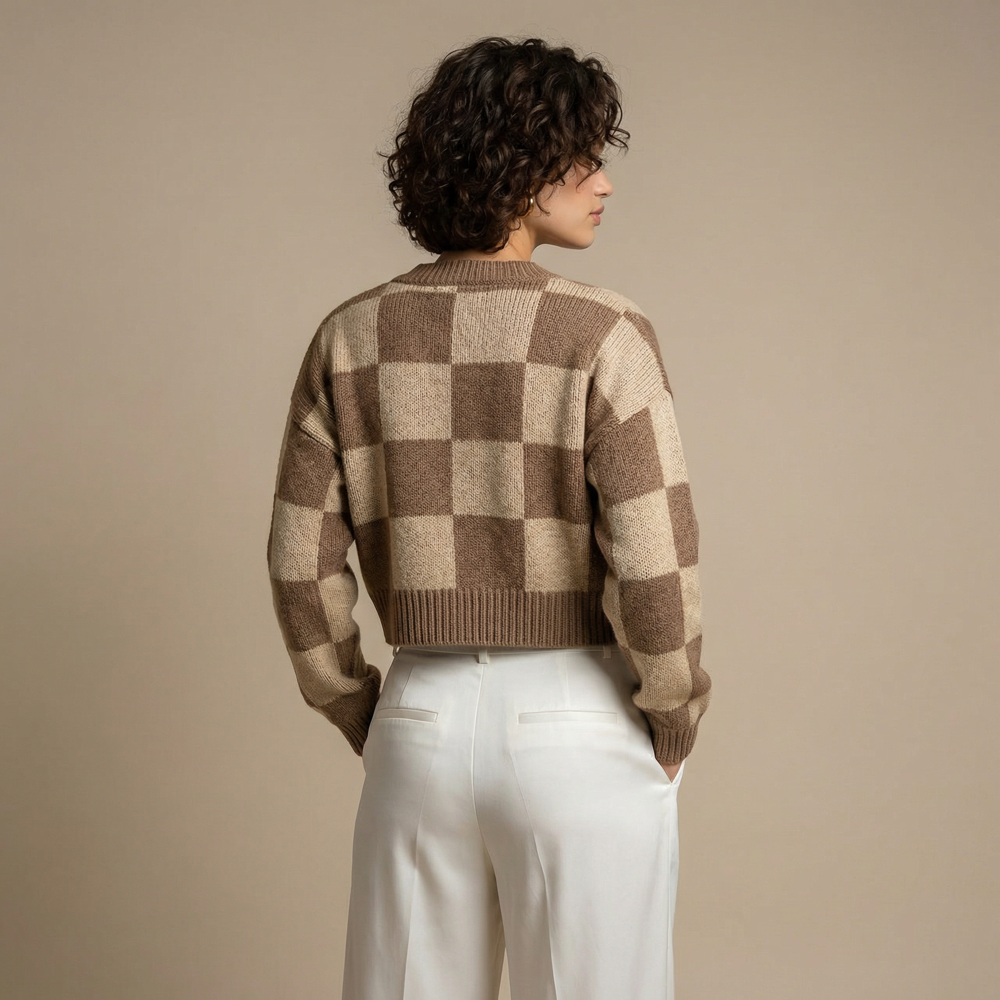 Cardigan Tejido Cuadros Tierra