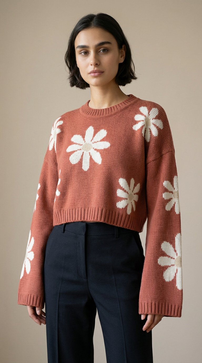 Suéter flores terracota