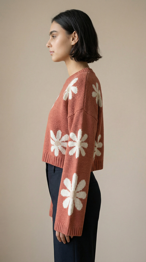 Suéter flores terracota